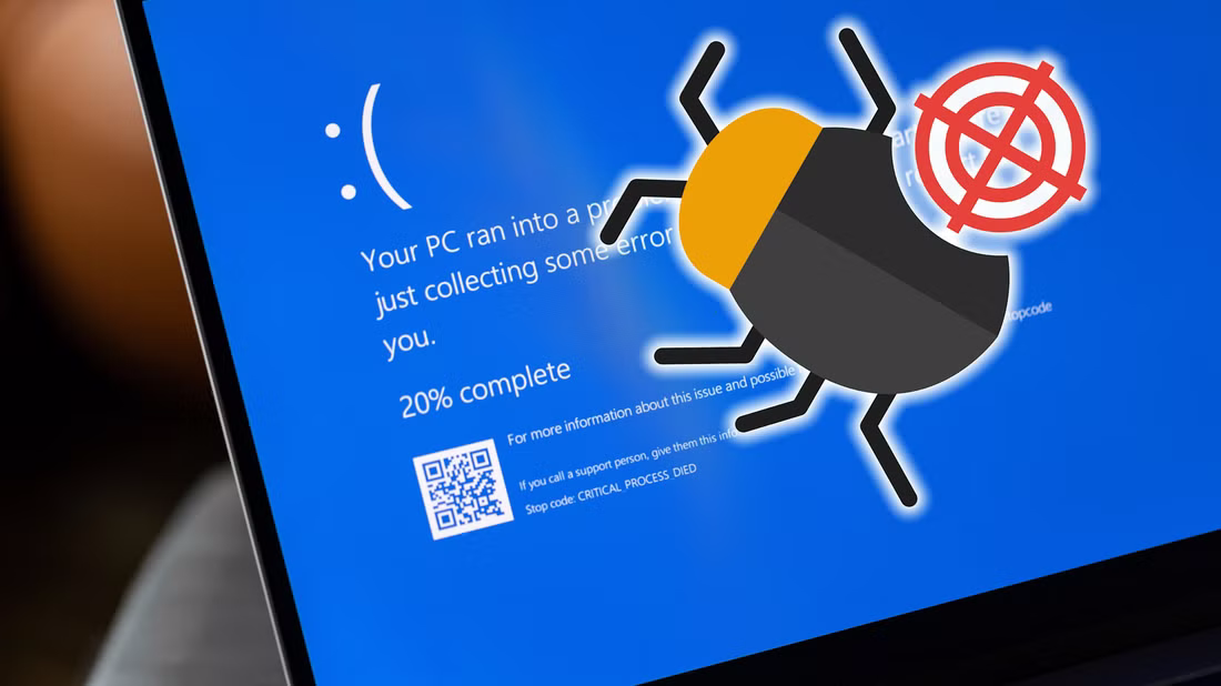 windows error screen with error bug vector